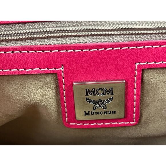 MCM Handbag White/ Red Leather Boston Bag Small Tote Purse - Picture 13 of 16